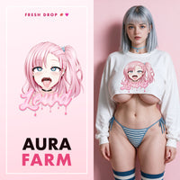 Ahegao Delulu White Crop Sweatshirt, Aura Farm master thumbnail