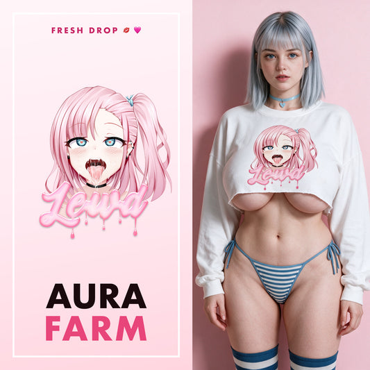 Ahegao Delulu White Crop Sweatshirt, Aura Farm master thumbnail