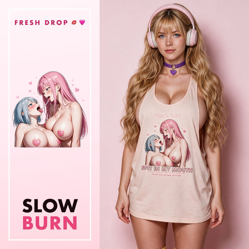 Spit In My Mouth Beige Racerback Tank | Ecchi Edition