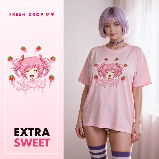 Strawberry Ahegao Pink Oversized Shirt, Extra Sweet master thumbnail