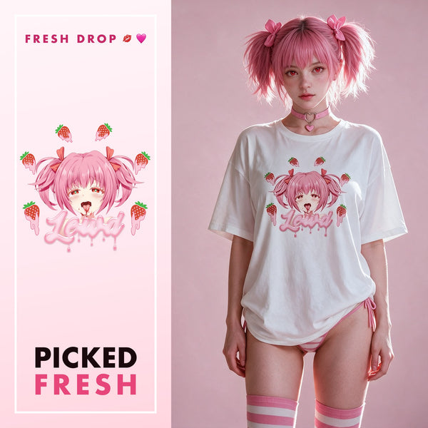 Strawberry Ahegao White Oversized Shirt, Picked Fresh master thumbnail
