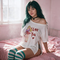 Yandere Confession Side Peek Top — seated on the bed edge