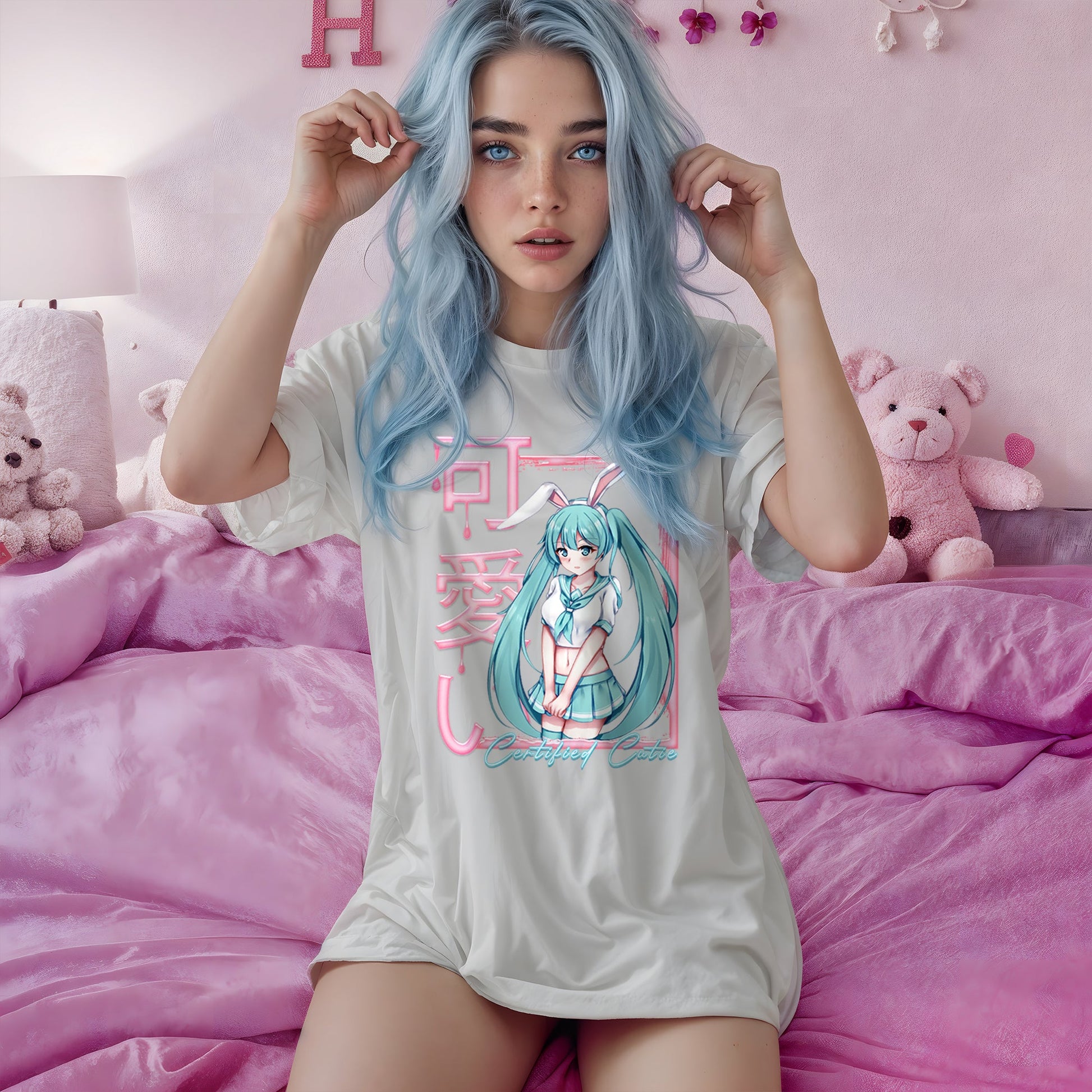 Unleash Your Inner Anime Thirst Trap: Epic Bunnygirl Oversized Cotton T - Shirt - Lewd Fashion