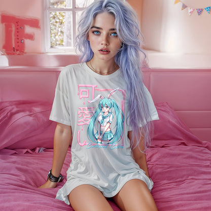 Unleash Your Inner Anime Thirst Trap: Epic Bunnygirl Oversized Cotton T - Shirt - Lewd Fashion