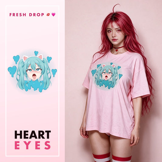 VSCO Catgirl Pink Oversized Shirt, Heart Eyes master thumbnail