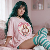 Whipped Pink Oversized Shirt on Suki — whipped cream anime print pink oversized shirt, look 2