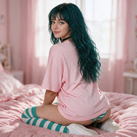 Whipped Pink Oversized Shirt on Suki — whipped cream anime print pink oversized shirt, look 8