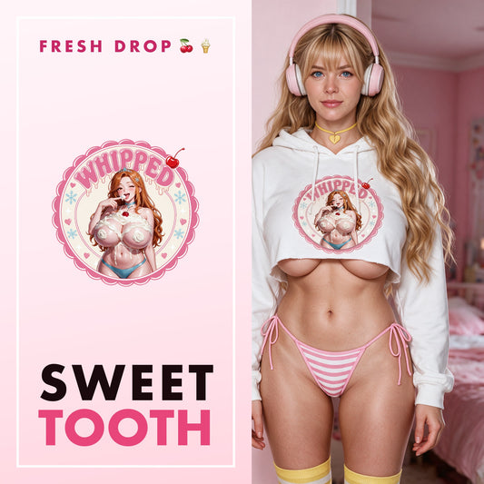 Whipped White Crop Hoodie — Whipped Collection by LewdFashion, Hime whipped cream cherry badge