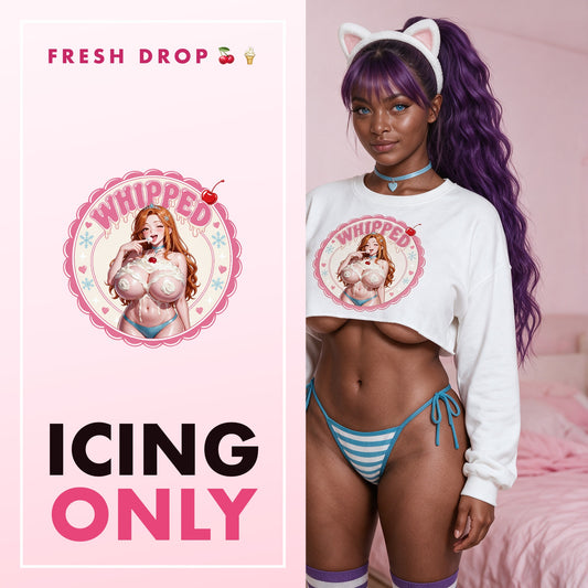 Whipped White Crop Sweatshirt — Whipped Collection by LewdFashion, Hime whipped cream cherry badge