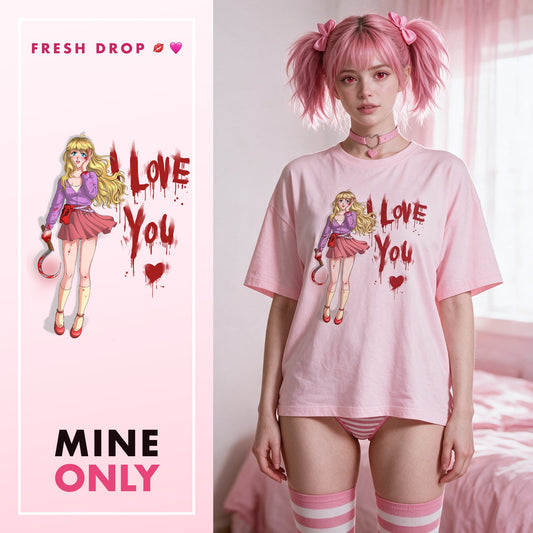 Yandere Confession Pink Oversized Shirt, Mine Only master thumbnail