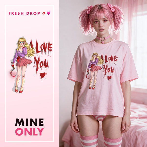 Yandere Confession Pink Oversized Shirt, Mine Only master thumbnail