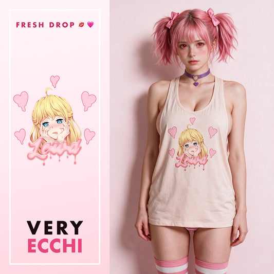 Yandere Crashout Beige Racerback Tank Top, master thumbnail — VERY ECCHI