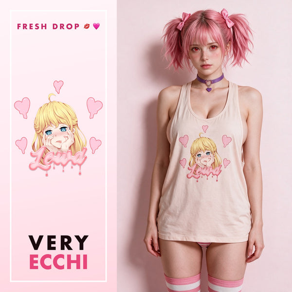 Yandere Crashout Beige Racerback Tank Top, master thumbnail — VERY ECCHI