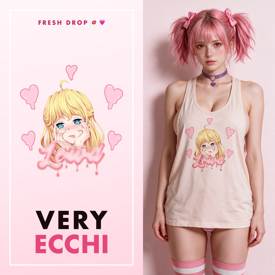 Yandere Crashout Beige Racerback Tank Top, master thumbnail — VERY ECCHI