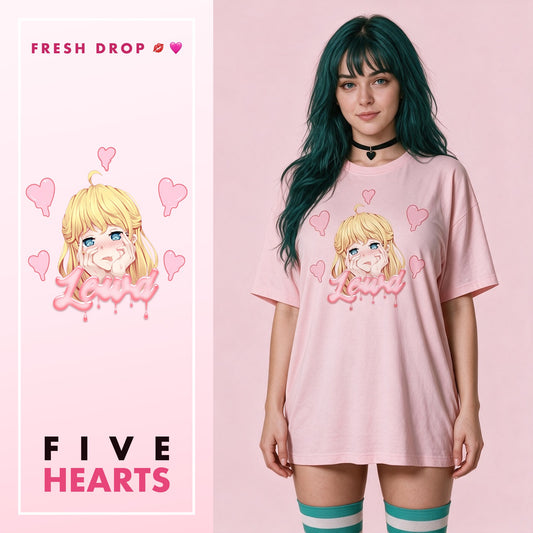 Yandere Crashout Pink Oversized Shirt, master thumbnail — FIVE HEARTS