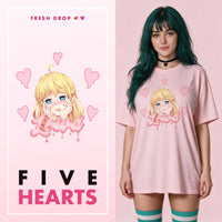 Yandere Crashout Pink Oversized Shirt, master thumbnail — FIVE HEARTS