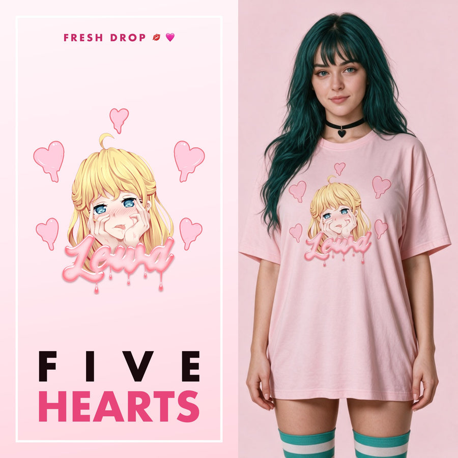 Yandere Crashout Pink Oversized Shirt, master thumbnail — FIVE HEARTS