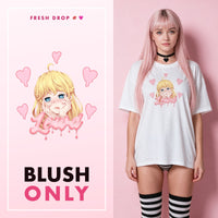 Yandere Crashout White Oversized Shirt, master thumbnail — BLUSH ONLY