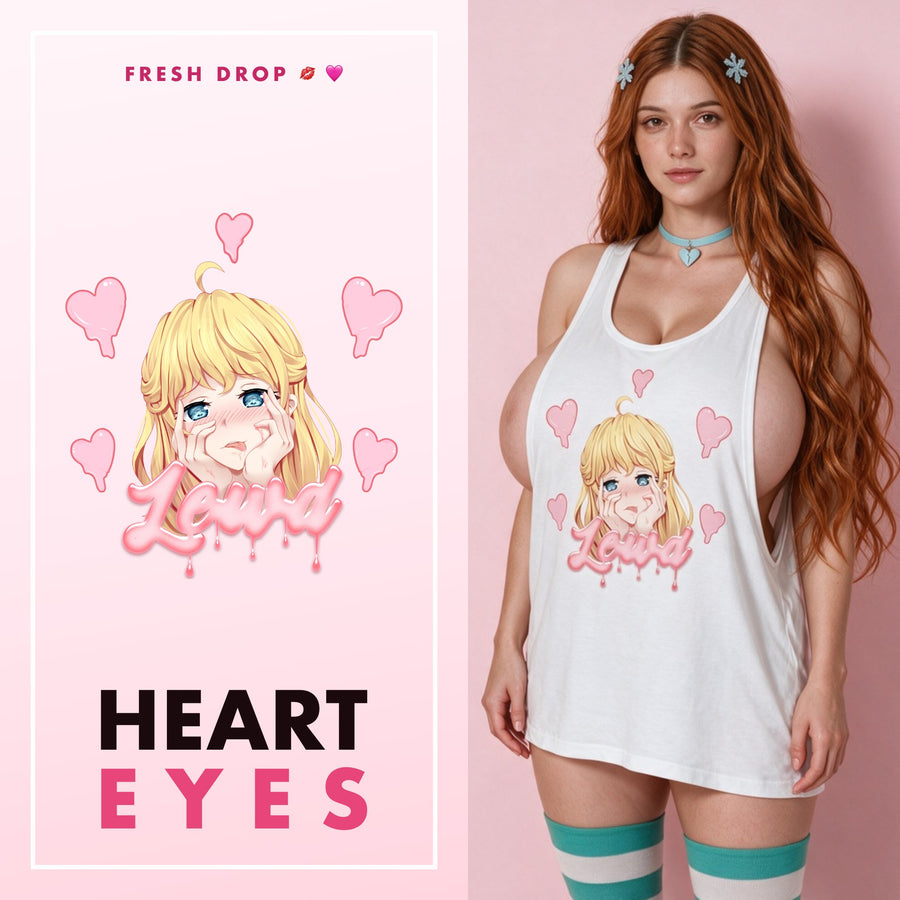 Yandere Crashout White Racerback Tank Top, master thumbnail — HEART EYES