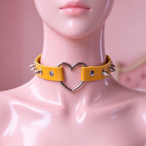 Yellow Spiked Heart Choker on a mannequin