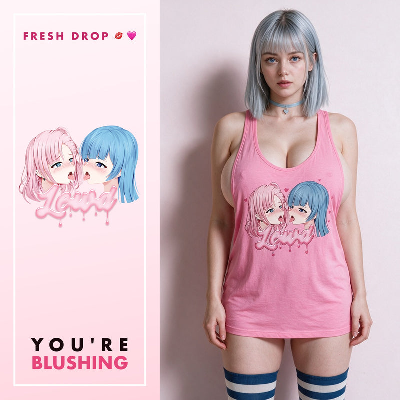Yuri Hot Pink Racerback Tank Top | Oversized Anime Kiss Print Egirl Top