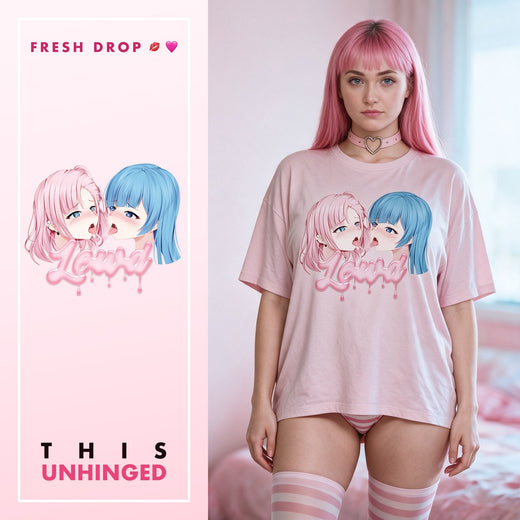 Yuri Pink Oversized T-Shirt — anime kiss print master thumbnail