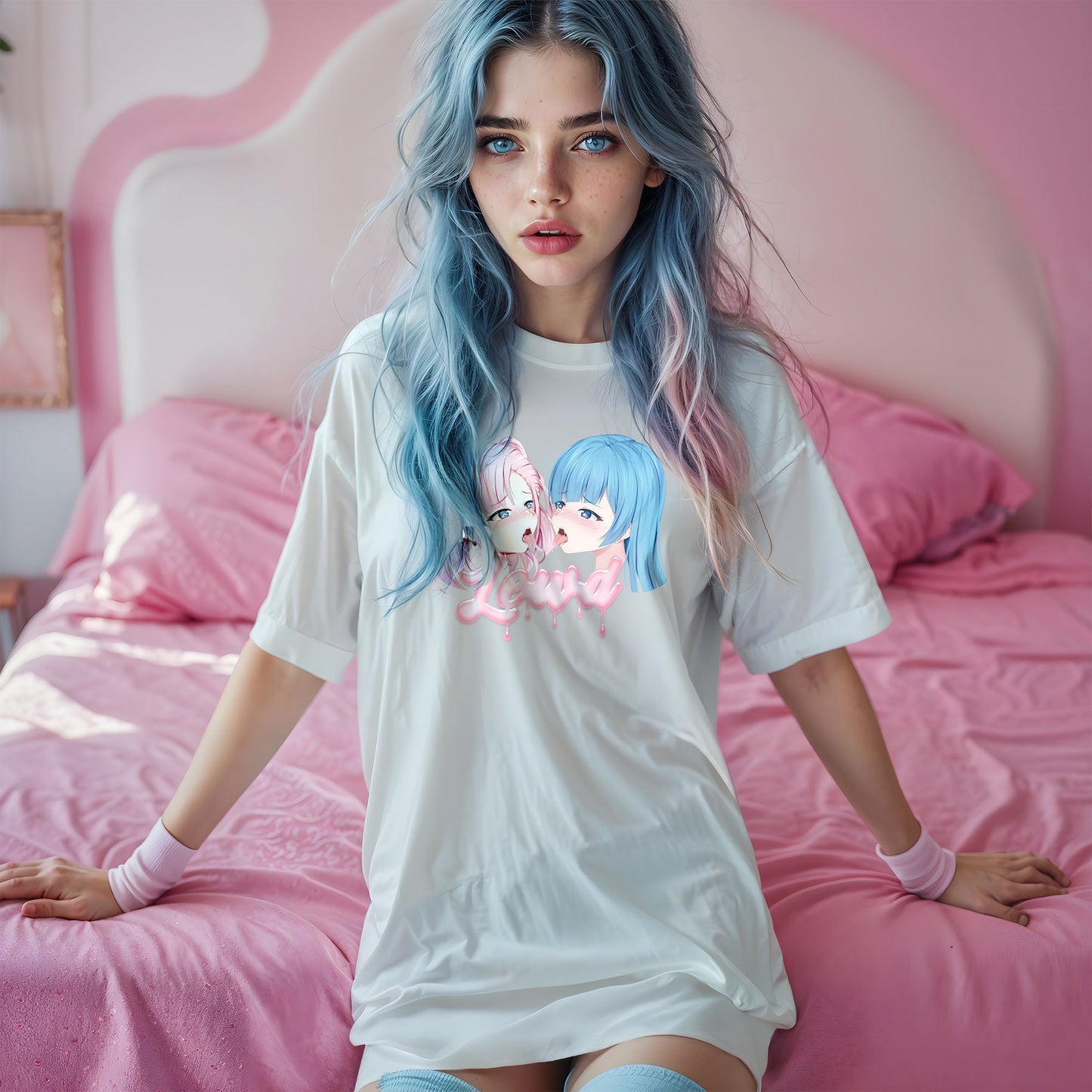 Yuri White Oversized T - Shirt: Channel Your Inner Waifu with Bold, Flirty Vibes! - Lewd Fashion