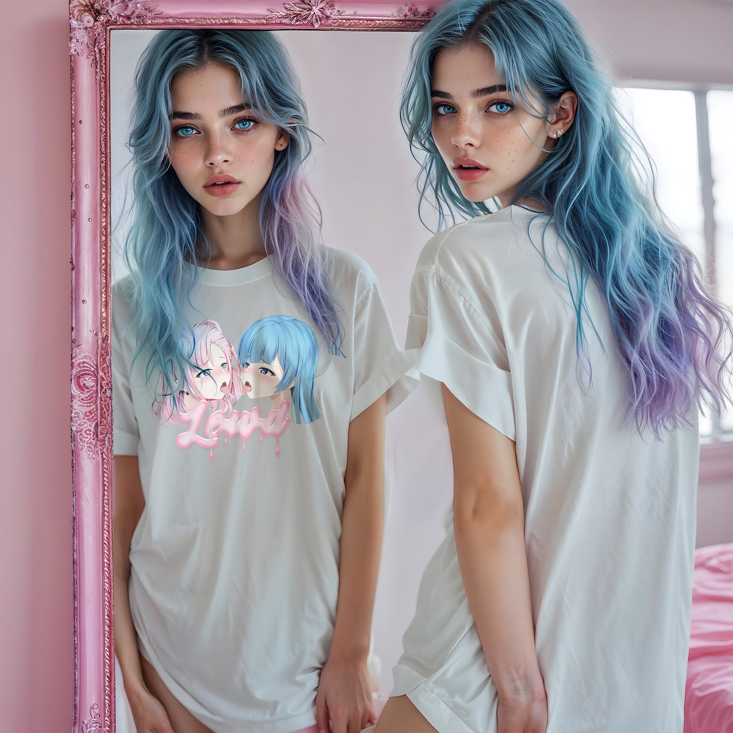 Yuri White Oversized T - Shirt: Channel Your Inner Waifu with Bold, Flirty Vibes! - Lewd Fashion