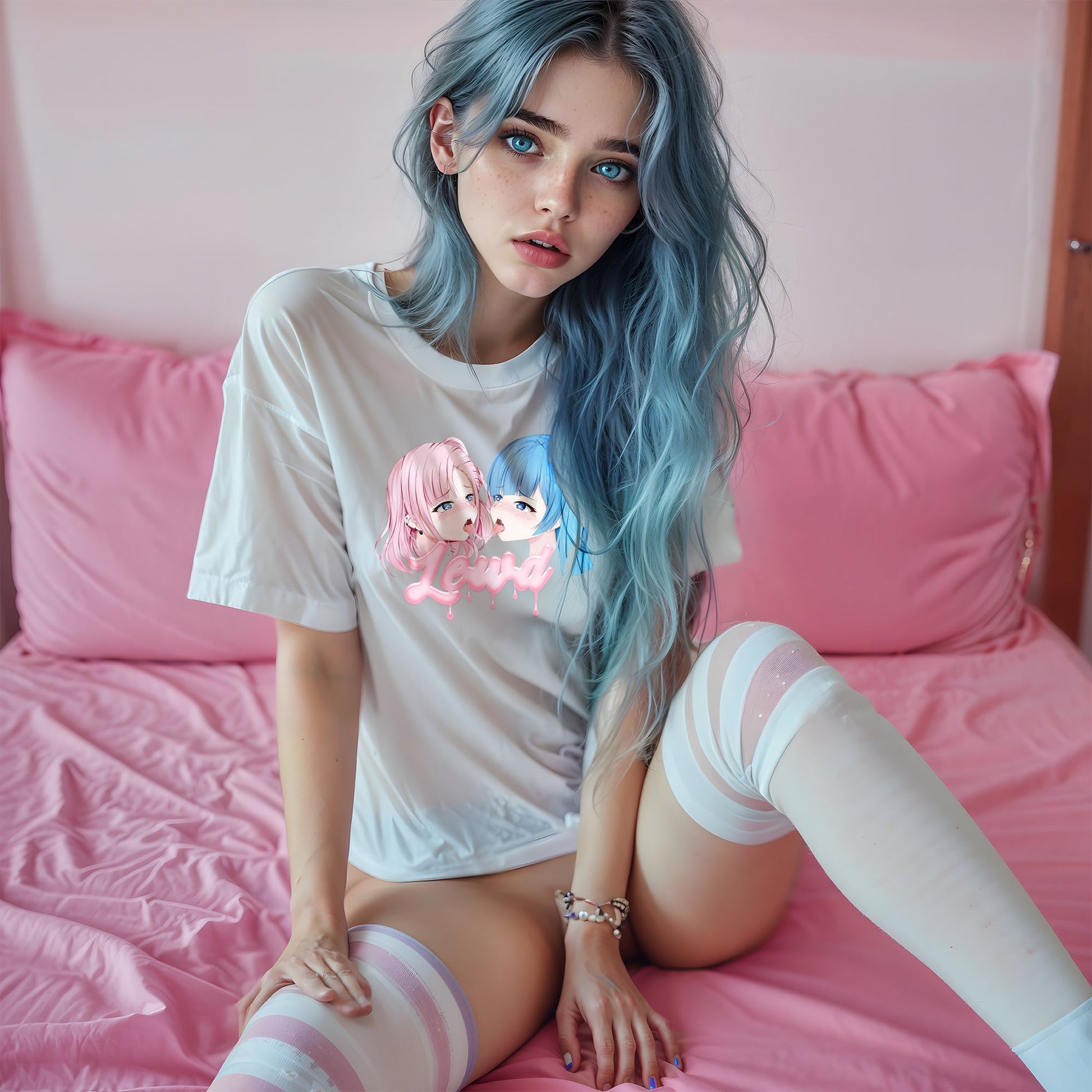 Yuri White Oversized T - Shirt: Channel Your Inner Waifu with Bold, Flirty Vibes! - Lewd Fashion