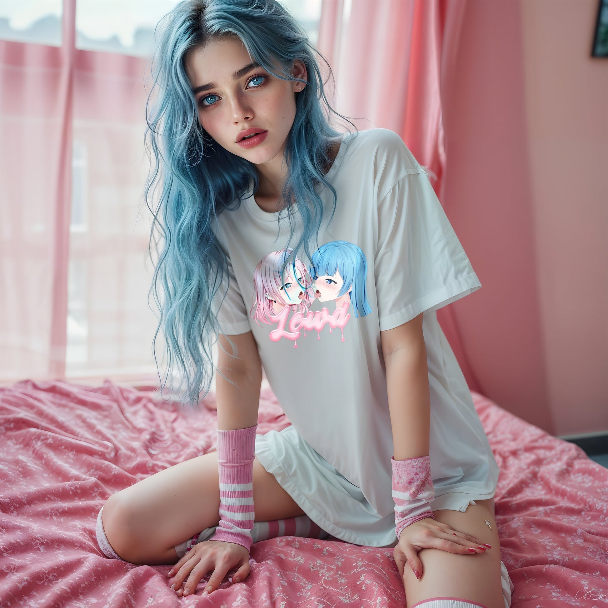 Yuri White Oversized T - Shirt: Channel Your Inner Waifu with Bold, Flirty Vibes! - Lewd Fashion