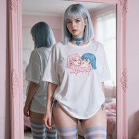 Yuri Tension Oversized Waifu Shirt in an ornate pink framed mirror - full egirl streetwear fit