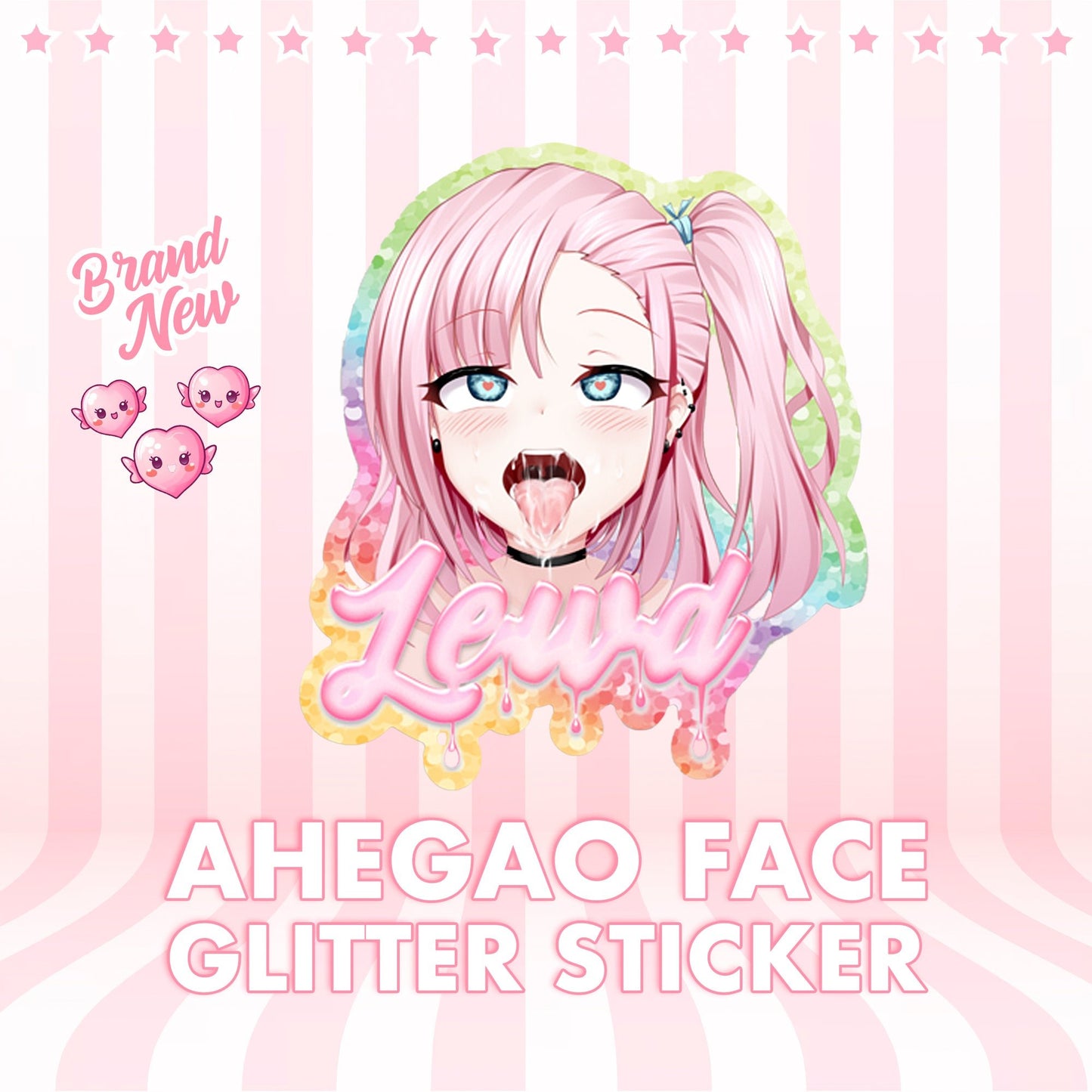 Ahegao Face Glitter Sticker - Lewd Fashion