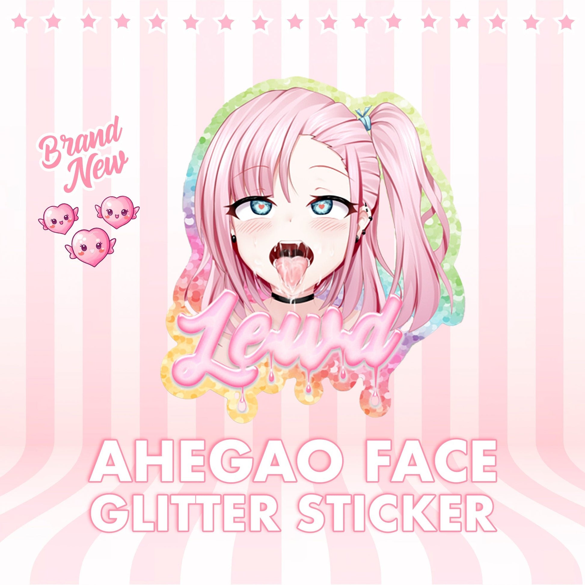 Ahegao Face Glitter Sticker - Lewd Fashion