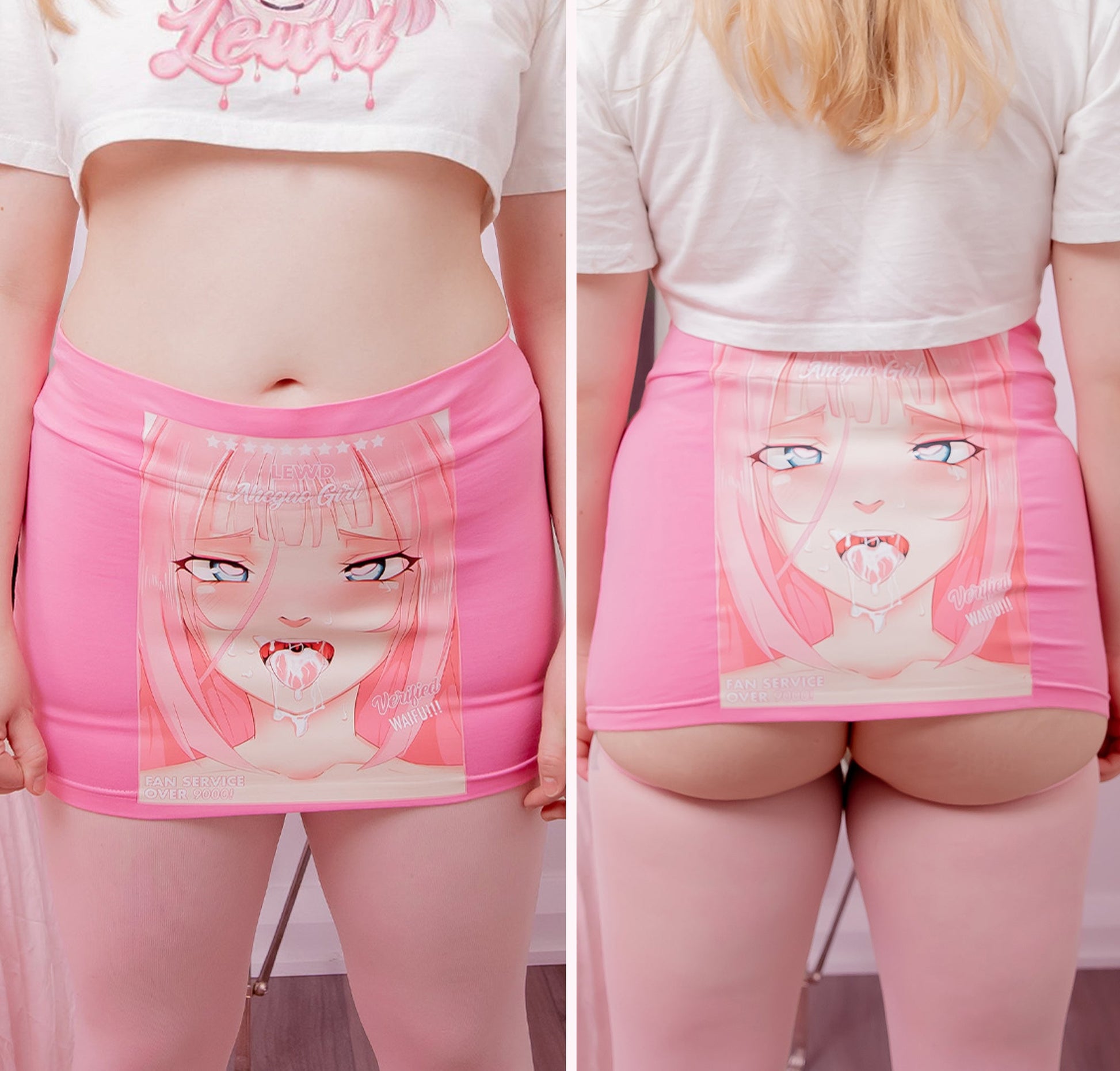 Ahegao Face Pink Mini Skirt by Lewd Fashion