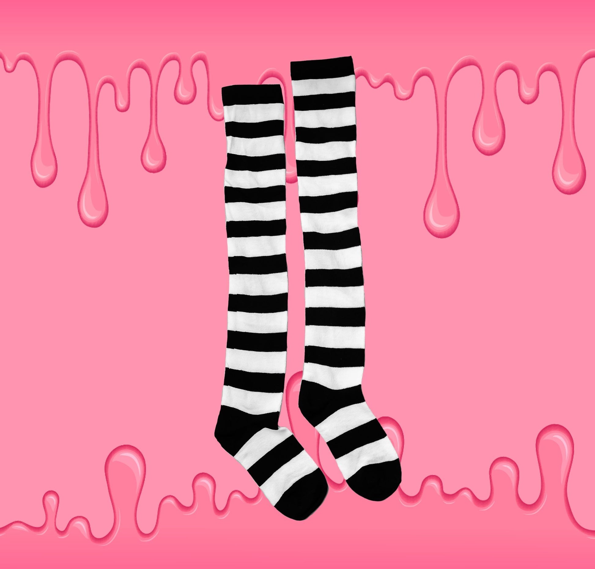 Black and White Striped Thigh High Socks by Lewd Fashion