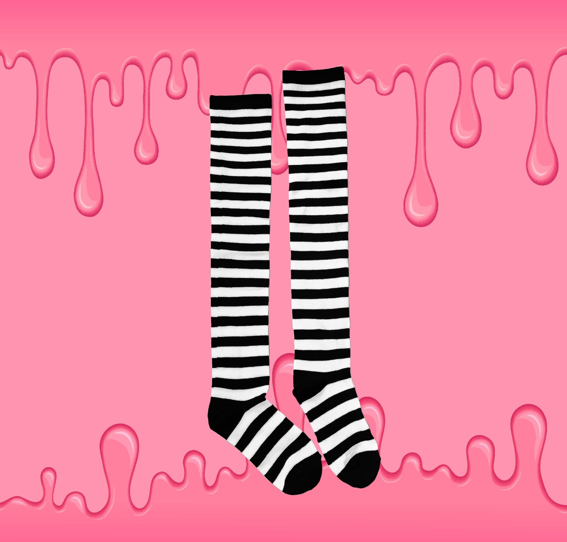 Black and White Striped Thigh High Socks by Lewd Fashion