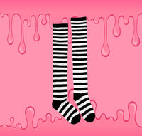 Black and White Striped Thigh High Socks by Lewd Fashion