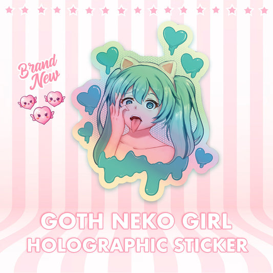Goth Neko Girl Holographic Sticker - Lewd Fashion