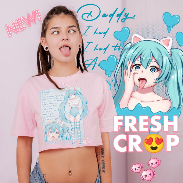 Model Wearing Kawaii Neko Girl Pink Crop Top
