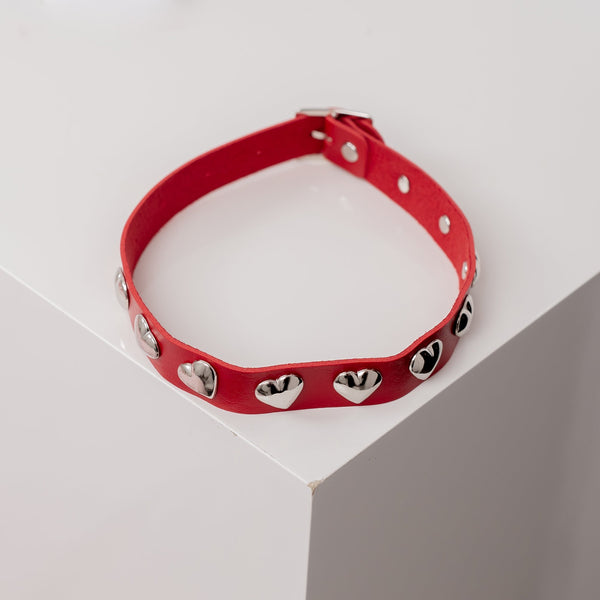 Red Heart-Shaped Choker Necklace by Lewd Fashion
