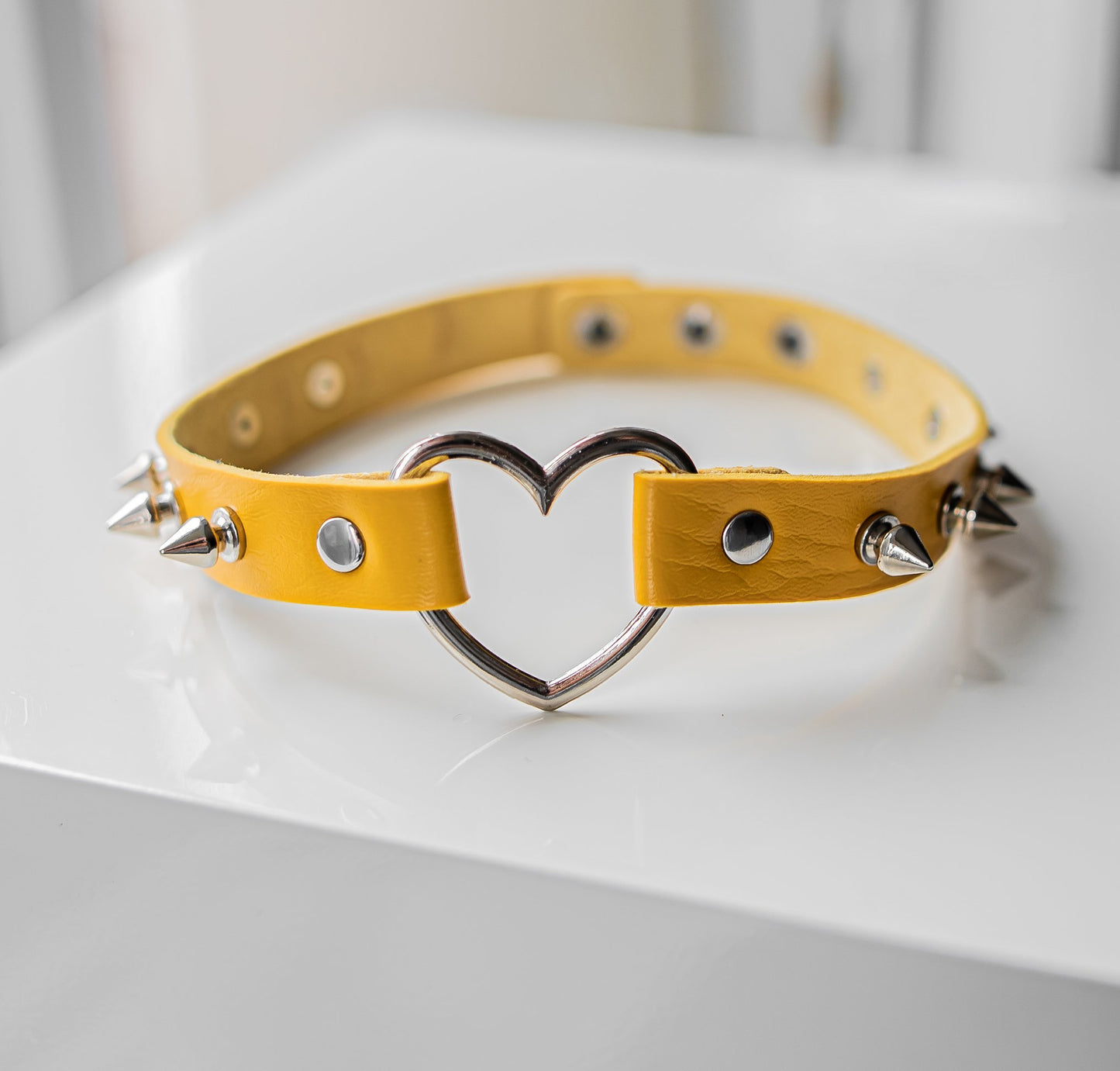 Yellow Spiked Heart-Shaped Choker Collar by Lewd Fashion Lewd Fashion