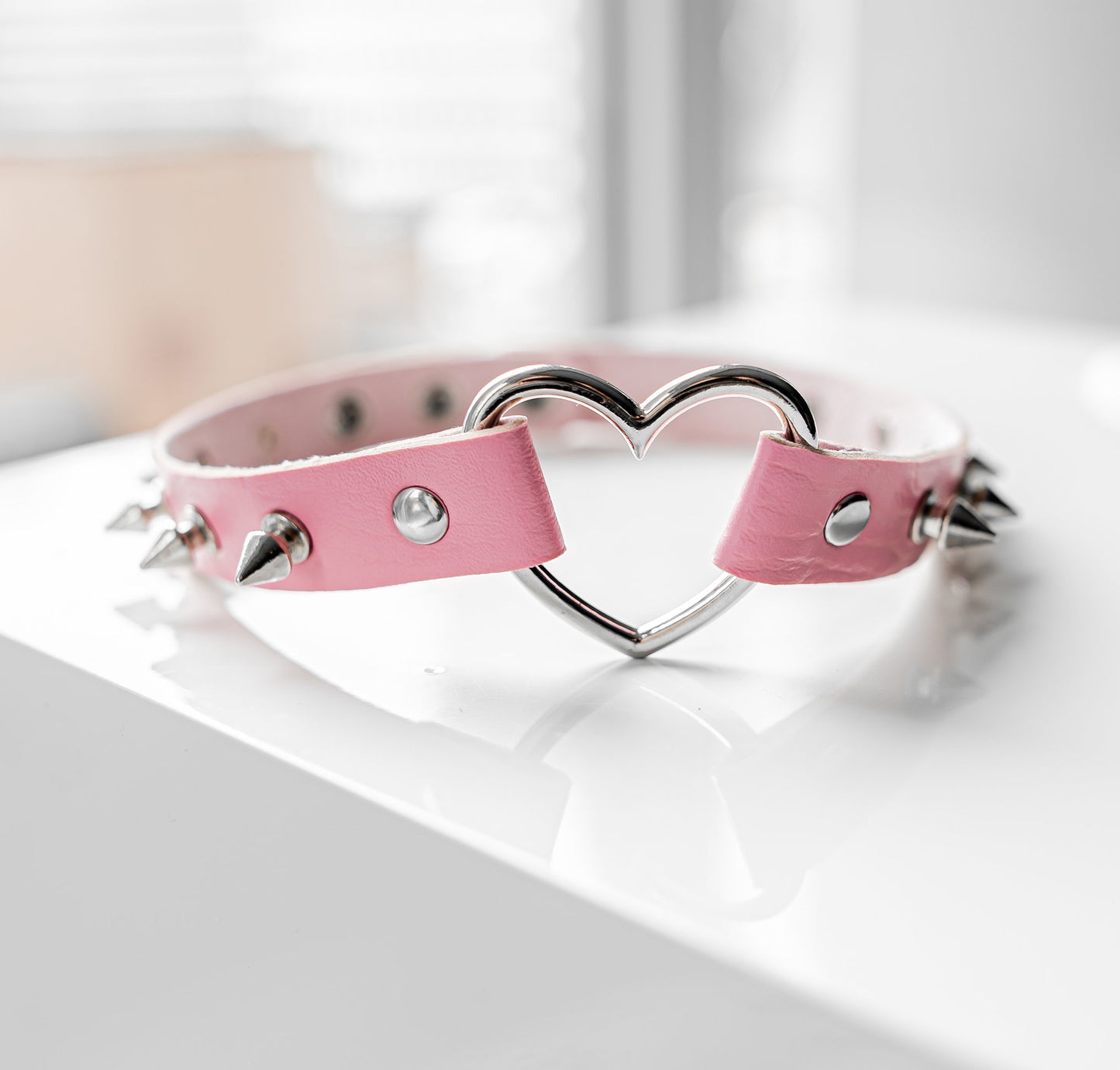 Pink Spiked Heart-Shaped Choker Collar by Lewd Fashion