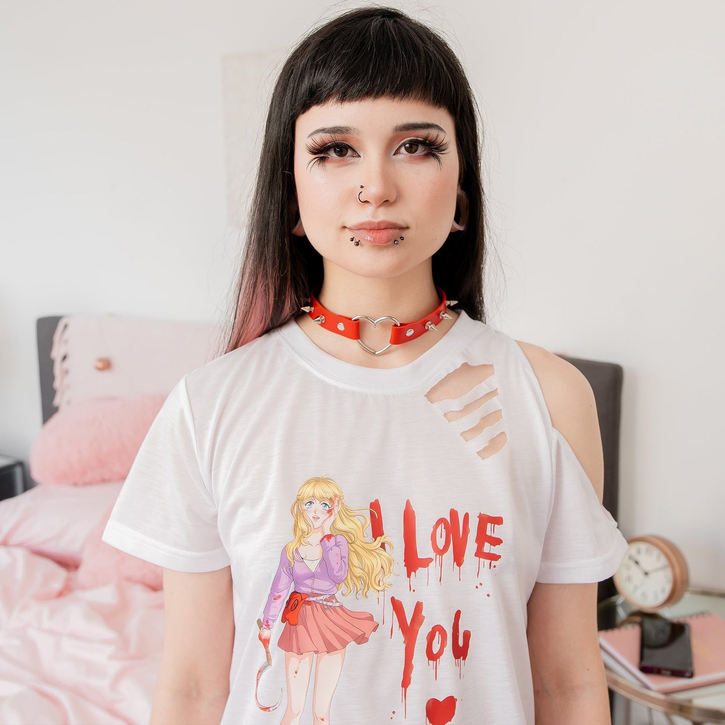 Red Spiked Heart-Shaped Choker Collar by Lewd Fashion