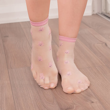 Purple Bunny Pattern Nylon Socks by Lewd Fashion