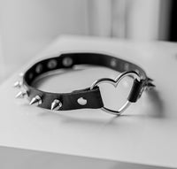 Black Spiked Heart-Shaped Choker Collar by Lewd Fashion