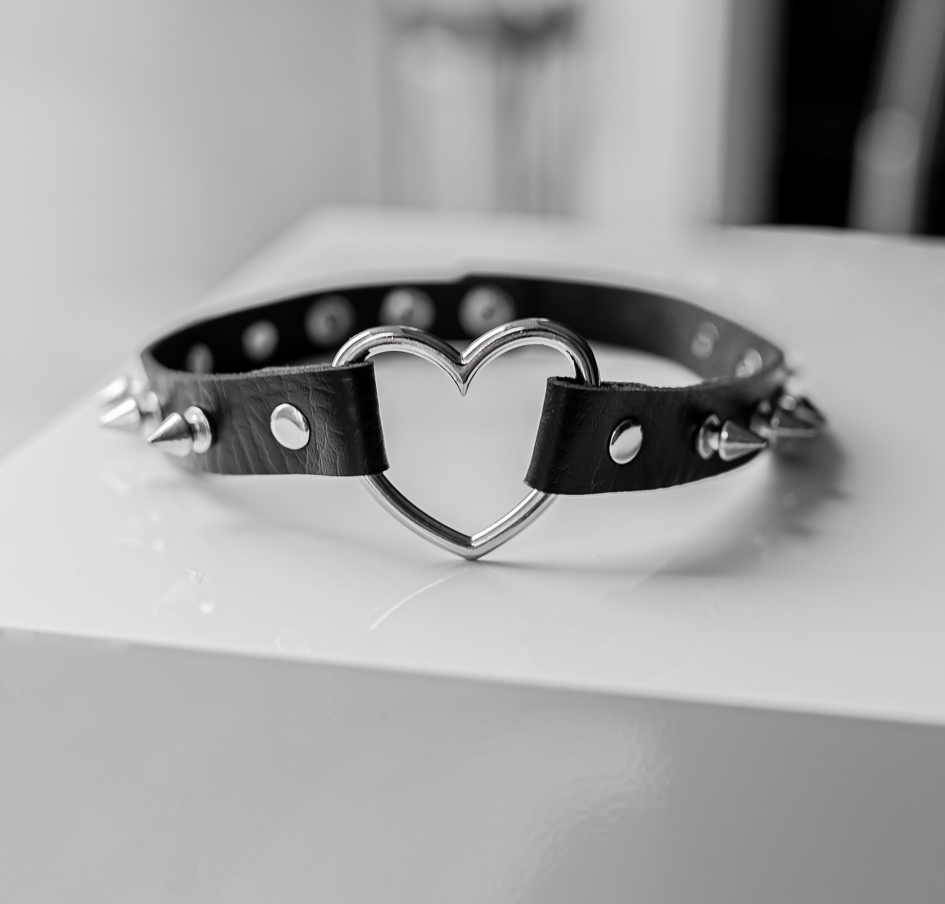 Black Spiked Heart-Shaped Choker Collar by Lewd Fashion
