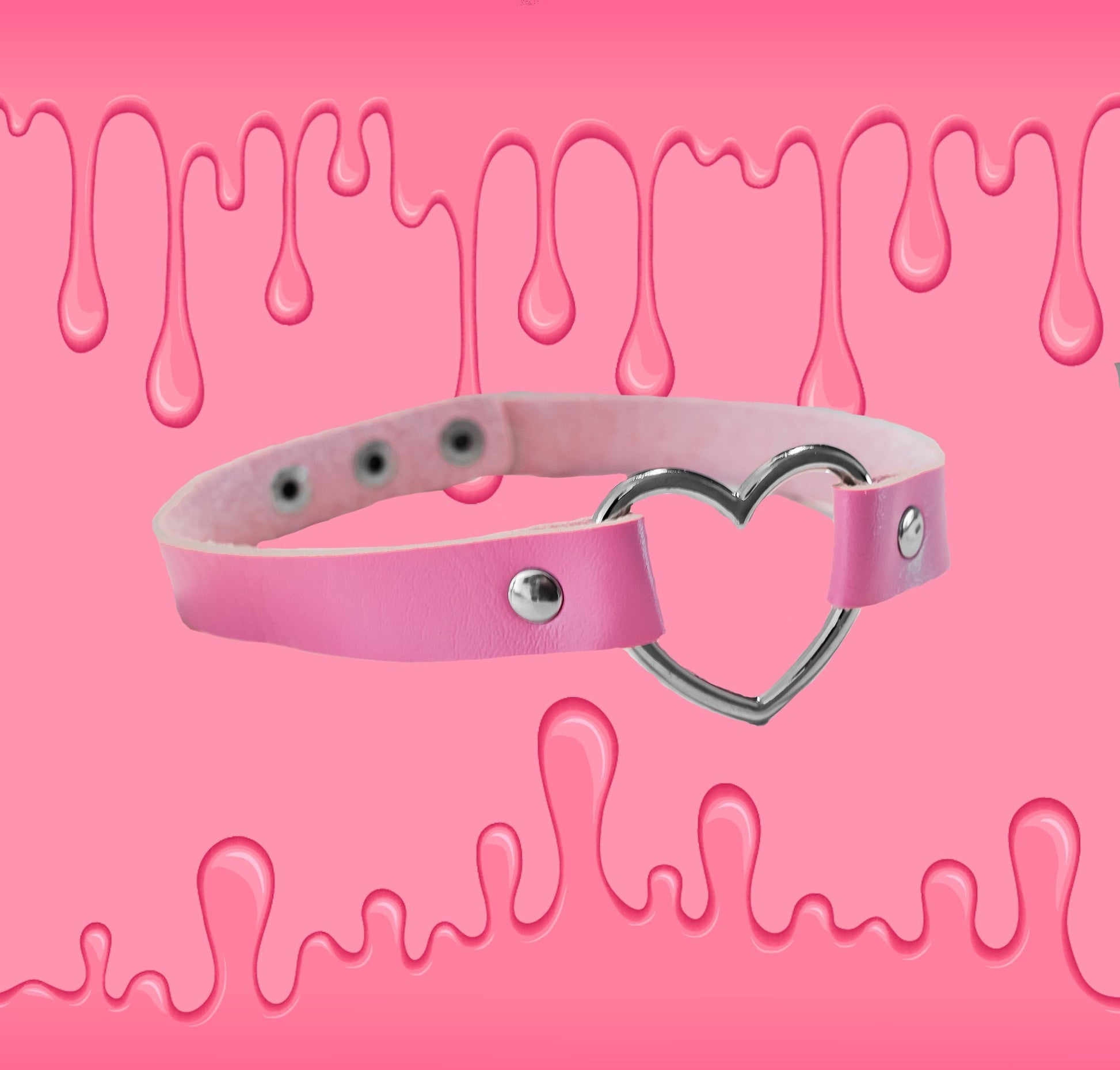 Pink Heart-Shaped Choker Collar by Lewd Fashion