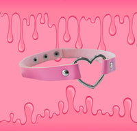 Pink Heart-Shaped Choker Collar by Lewd Fashion
