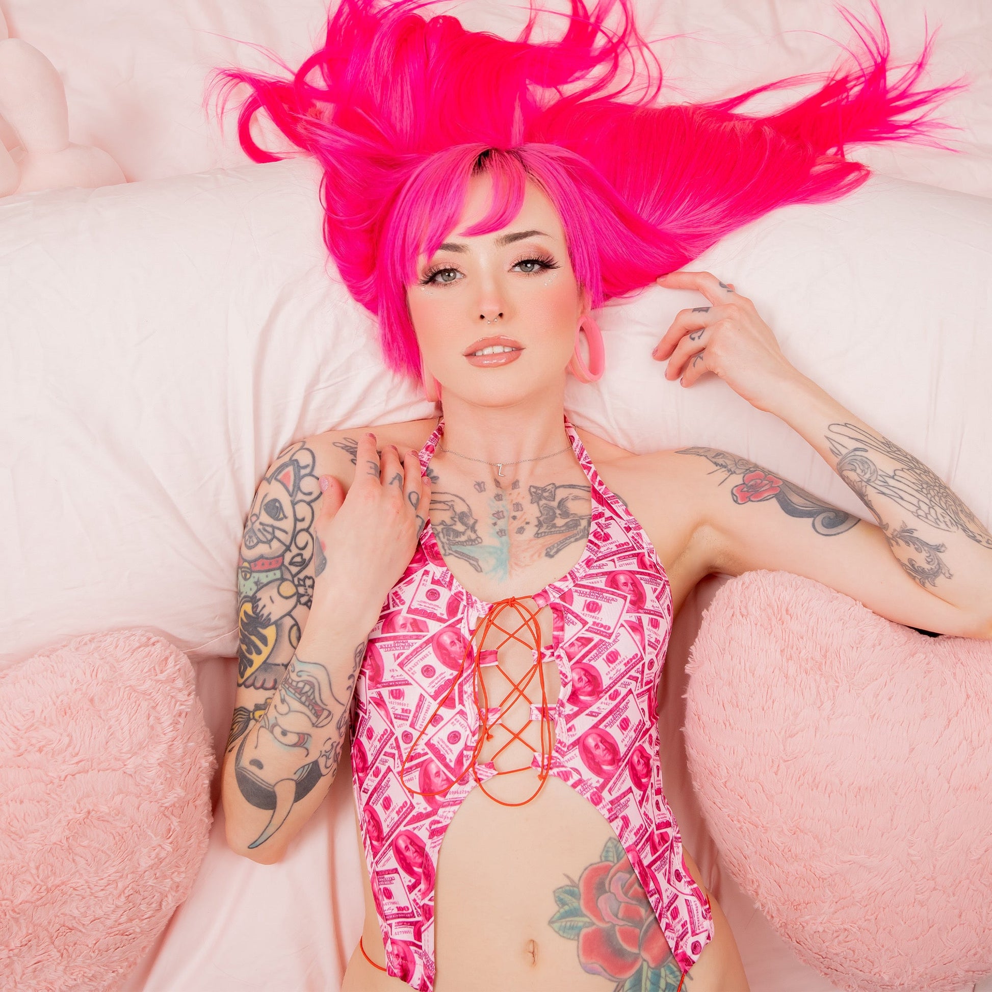 Pink Money Print G-String Outfit by Lewd Fashion