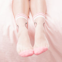 Peach Print Nylon Socks by Lewd Fashion